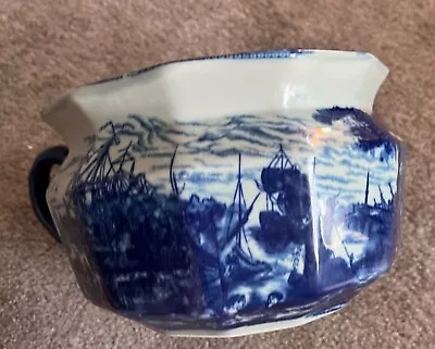Buy Large Vintage Ironstone Chamber Pot Planter Vase Blue Ships Pattern • 84.99£