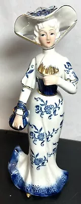 Buy Euc Vintage Kpm Lady White Blue Hat Purse Gold Trim Figurine 9  Tall Floral • 37.33£