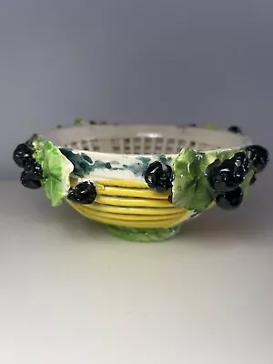 Buy Vintage Italian Handmade Pottery Spaghetti Rim Bowl Grapes Yellow  • 32.62£