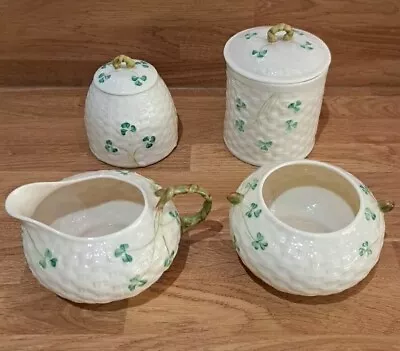 Buy Belleek Shamrock Basket Weave Jug / Sugar Bowl / Jam / Beehive Vintage Irish • 27.50£