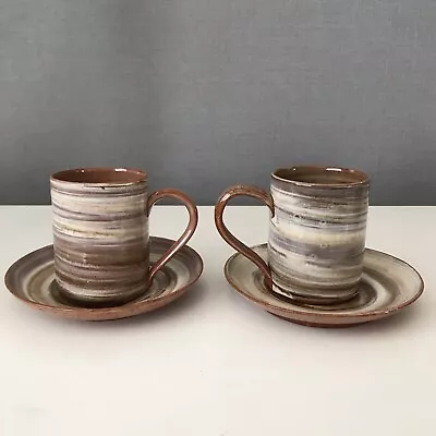 Buy Pair Vintage Wold Studio Pottery Coffee Mug Cup And Saucer Cream / Brown Glaze • 12.99£