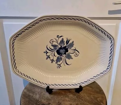 Buy Vintage Adams Baltic Oblong Platter White Blue Octagon Floral 11.5 X 8.5 Inches • 1.99£