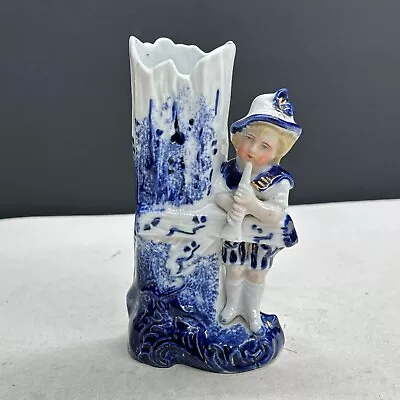 Buy Vintage Delftware Pottery Figurine Child Playing Flute Posy Vase • 9.99£