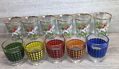 Buy Shot Glasses  Cristal D'Arques France Houndstooth Plaid MCM 1950s X5 Hunting  X6 • 24£