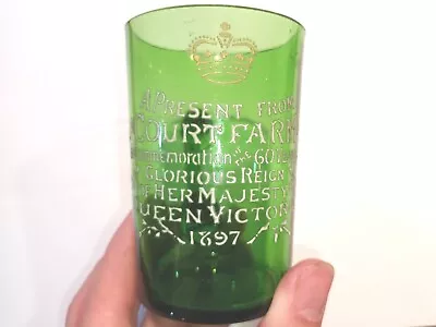 Buy Queen Victoria 60 Years Commemorate Small Emerald Green Glass Court Farm 1897 • 23£