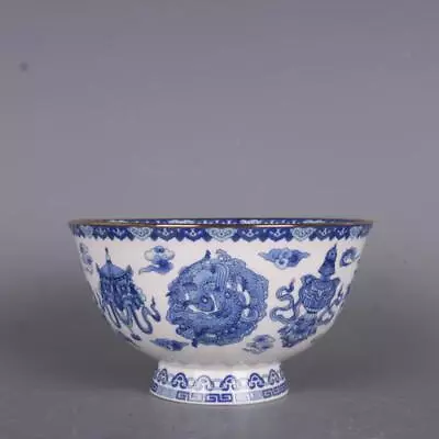Buy Chinese Blue And White Porcelain Qing Qianlong Auspicious Pattern Bowl 4.65 Inch • 25.19£