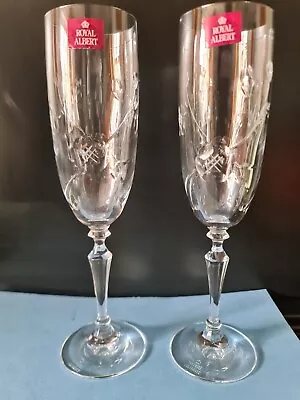 Buy 2 Royal Albert Crystal, Cut Glass Champagne Flutes- New & Labelled • 16.50£