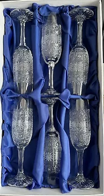 Buy A Set Of 6 Slovakian Crystal Glass Champagne Flutes Boxed. • 60£