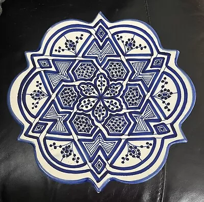 Buy Vintage Antique Moroccan Or Mexican Blue & White Pottery Wall Plate  • 41.69£