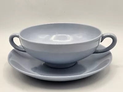 Buy Rare Wedgewood Lavender Cream Soup And Saucer Solid Blue Porcelain Double Handle • 32.67£