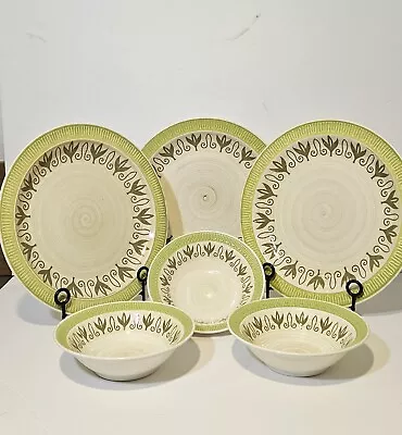 Buy Vintage MAYAN Ironstone By SEARS 6 Piece Dinner Plate And Bowl Set Green/white • 26.09£