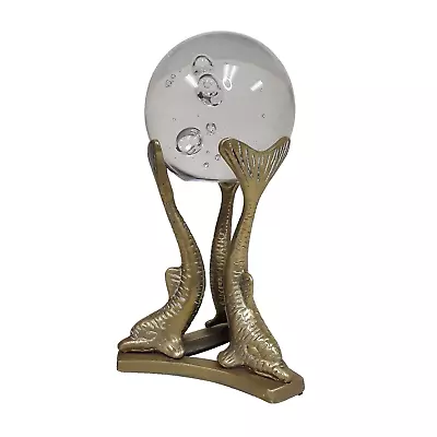 Buy VTG Crystal Glass Ball With Brass Dolphin Stand Paperweight  Statue Art Object • 27.93£