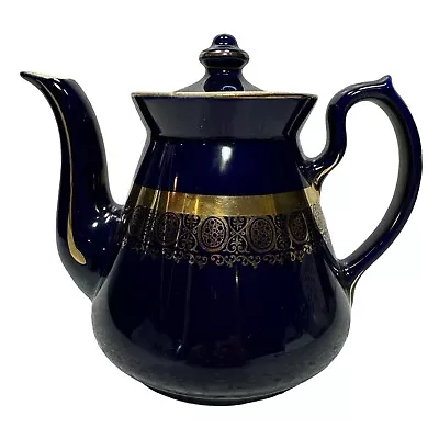 Buy Hall China Philadelphia Teapot 6 Cup 068X Cobalt Blue Gold Trimmed Made In USA • 20.32£