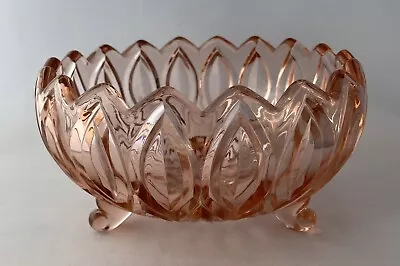 Buy Vintage Pink Footed Glass Fruit Bowl Large 21cm Excellent Condition • 12£