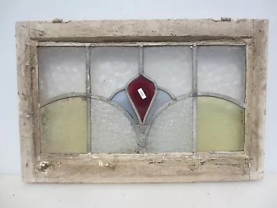 Buy Antique Stained Glass Window Panel Vintage Old Wooden Nouveau Deco 23.5 X15.25  • 48£