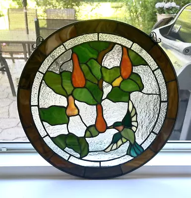 Buy Vintage 16  Round Stained Glass Window Hanging W/humming Bird & Flowers • 51.26£