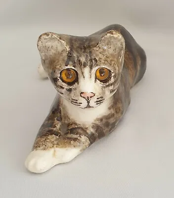Buy Jenny Winstanley Pottery Cute Cat Size 3 Cathedral Glass Eyes Signed Purrfect • 50£
