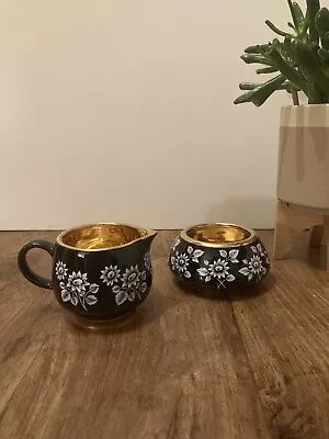 Buy Black And Gold Jug And Bowl Prinknash Pottery With Delicate Floral Design Small • 12£