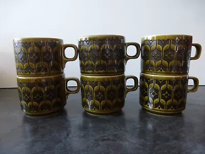 Buy Vintage Retro Heirloom Green 6 Coffee Tea Cups 1970s • 24.99£