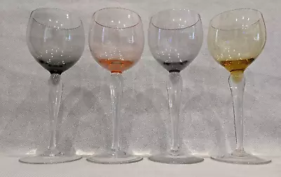 Buy Art Deco Style Hock Wine Glasses. 4 Different Coloured Glasses With Clear Stems. • 14.95£