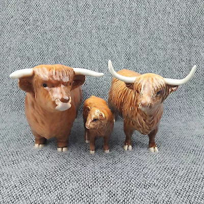 Buy Beswick Highland Cattle Family Set Horned Bull Cow And Calf Great Condition • 219£
