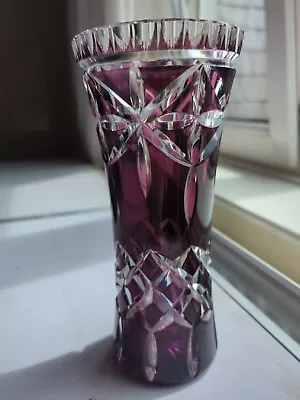 Buy  Bohemian Art Glass Purple Vase Overlay • 6£