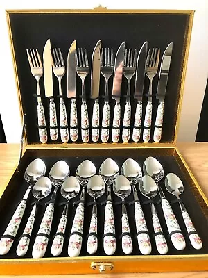Buy 24 Pieces Floral Minton Design Style Cutlery Set Spoon Knife Fork  In Hard Case • 29.99£