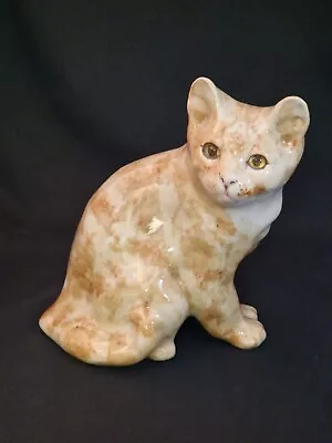 Buy Old Winstanley Size 4 Pottery Ginger & White Cat Cathedral Glass Eyes Signed • 80£