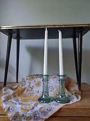 Buy Vintage Recycled Glass Candlestick Holders In Wonderful Pale Blue Tone On Trend • 18£