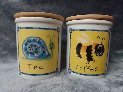 Buy Cloverleaf T G Green Pottery Tea & Coffee Canisters Bee & Snail With Lids • 10£