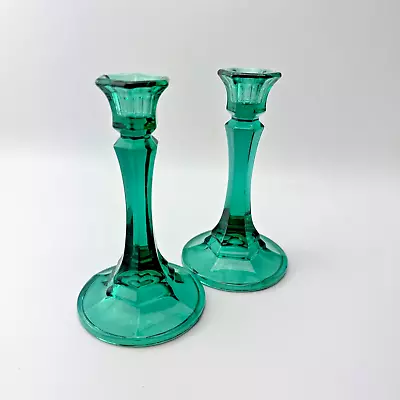 Buy Vintage Indiana Glass Candlestick Holders Teal Green Pair 6  EUC • 21.41£