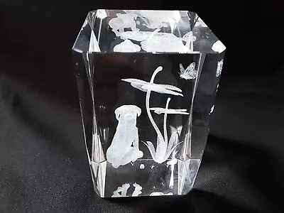 Buy 3d Laser Etched Dog Plant And Butterfly Glass Paperweight • 0.99£