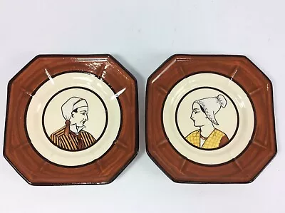 Buy Vintage Plates Pair H B Quimper French Faience Oxagonal Breton Man And Woman • 15£