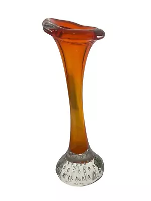 Buy Vintage Swedish Art Glass Orange Bud Vase By Aseda Controlled Bubble Clear Base • 32.62£