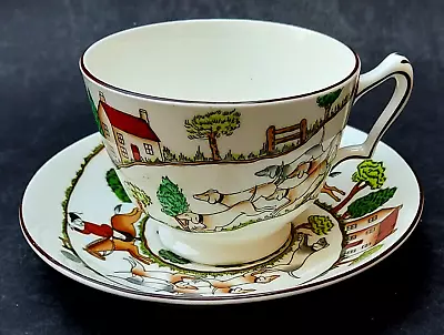 Buy Bone China Crown Staffordshire Hunting Scene Footed Cup And Saucer • 34£