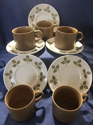 Buy Vintage J&G Meakin Maidstone Tulip Time Cups And Saucers X5 - Brown / Green Leaf • 10£