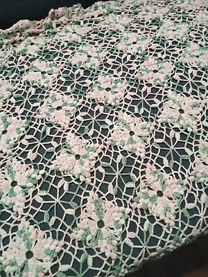 Buy Elegant Hand Crochet/Table Cloth Hand Made 48 X 36 Beautiful! Pink/green • 15.80£