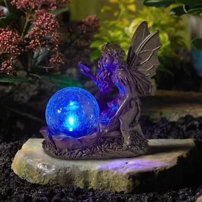 Buy Solar Fairy Garden Ornament Light Up LED Angel Statue Colour Changing Glass Ball • 12.99£