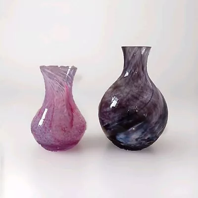 Buy Caithness Glass Small Bud Vases X2 Swirled Pink And Dark Purple Scotland • 14.99£