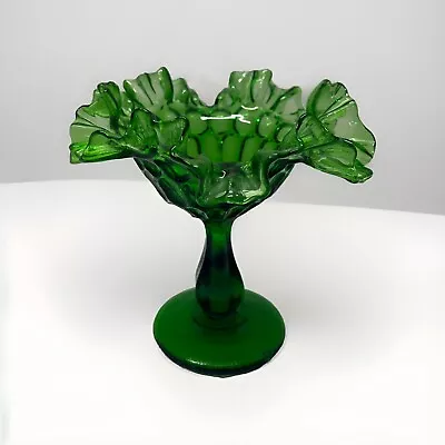 Buy Vintage Fenton Compote Candy Dish Green Ruffled Thumbprint 5.5x6 Glass Glassware • 18.63£