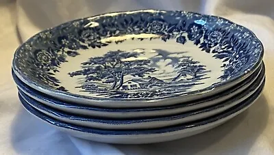 Buy 4 Staffordshire England Blue & White Country Style By W H Grindley Saucers • 18.59£