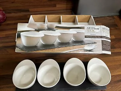 Buy Beautiful Arthur Wood 4 White Ceramic Dip Dishes On A Slate VGC Unused In Box  • 11£