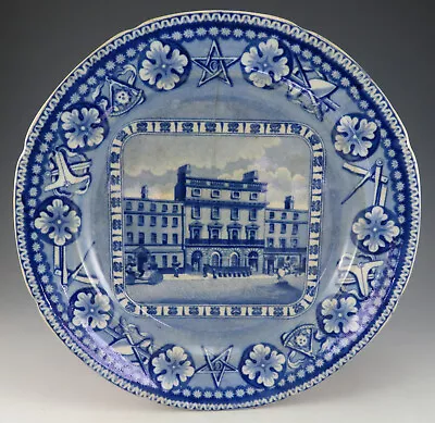 Buy Antique Pottery Pearlware Blue Transfer Masonic Institute For Girls Plate 1825 • 69£