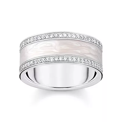 Buy Thomas Sabo Jewellery Ring With Weiß-schimmernder Enamel Silver TR2446-041-14 • 147.04£