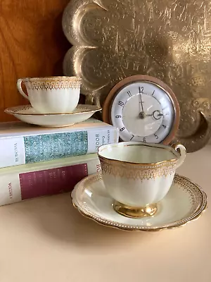 Buy Vintage New Chelsea Staffs Bone China Tea Cup & Saucer White Gold Tea For 2 • 14.99£