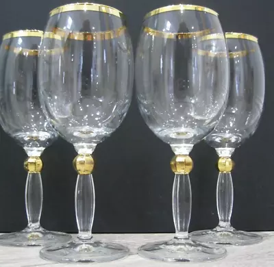Buy Set Of 4x Gold Rim & Gold Ball Stem Wine Glasses Possibly By Bohemia - VGC • 15£