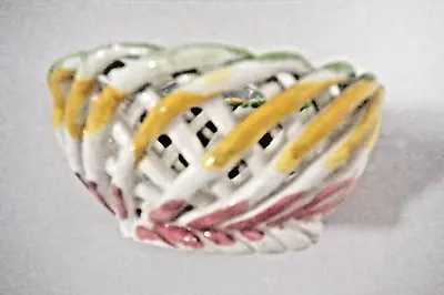 Buy Vintage Weave Ceramic Basket Style Dish Foreign - Red Yellow Green White Colour • 5£