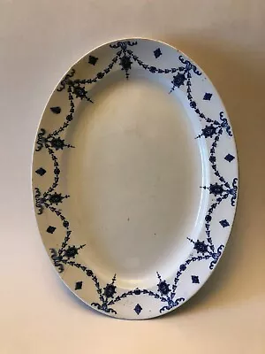 Buy Antique W. Adams & Sons Ironstone China White & Blue Oval Serving Platter • 80£