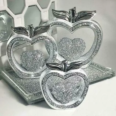 Buy Sparkly Love Apples Set Of 3 Crushed Diamond Crystal Ornament Home Decor • 27.99£
