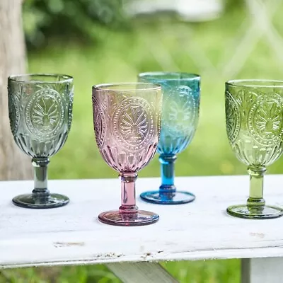 Buy 4pc Vintage Coloured Wine Glasses Red Blue Green Dinner Party Drinks Goblets • 20.99£